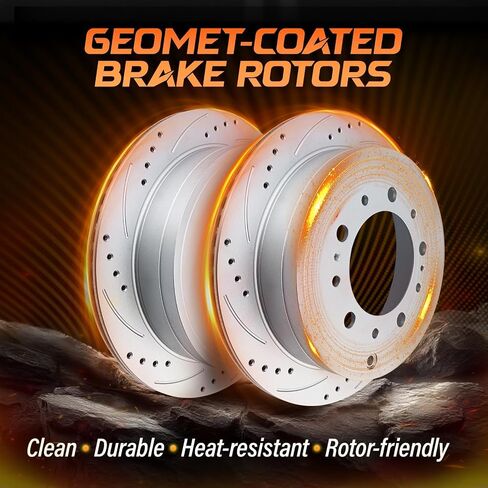 Disc Brake Pads And Rotors Kit, Drilled and Slotted Geomet-Coated Brake Rotors And Ceramic Pads, For Toyota Tundra 2007-21, 2008-22 Sequoia, 2016-21 Land Cruiser, 2016-21 Lexus LX570 (FRONT+REAR) in Saudi Arabia