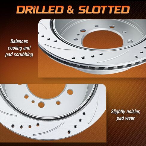 Disc Brake Pads And Rotors Kit, Drilled and Slotted Geomet-Coated Brake Rotors And Ceramic Pads, For Toyota Tundra 2007-21, 2008-22 Sequoia, 2016-21 Land Cruiser, 2016-21 Lexus LX570 (FRONT+REAR) in Saudi Arabia