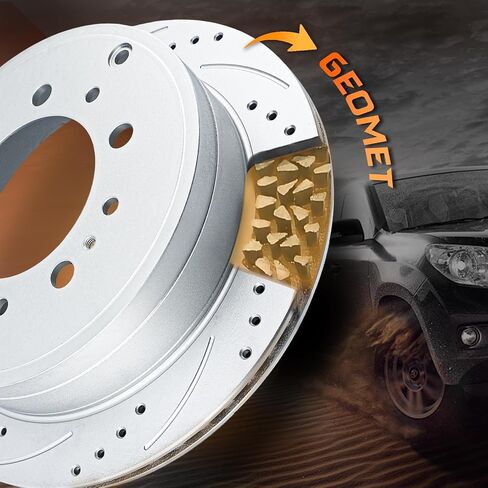 Disc Brake Pads And Rotors Kit, Drilled and Slotted Geomet-Coated Brake Rotors And Ceramic Pads, For Toyota Tundra 2007-21, 2008-22 Sequoia, 2016-21 Land Cruiser, 2016-21 Lexus LX570 (FRONT+REAR) in Saudi Arabia
