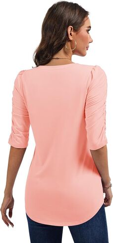 YUCOLEN Women's Crewneck T-Shirt Ruffle Half Sleeve Tops 2025 Casual Curved Hem Blouse Tee Shirts in Kuwait