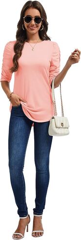 YUCOLEN Women's Crewneck T-Shirt Ruffle Half Sleeve Tops 2025 Casual Curved Hem Blouse Tee Shirts in Kuwait