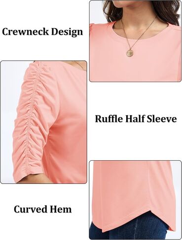YUCOLEN Women's Crewneck T-Shirt Ruffle Half Sleeve Tops 2025 Casual Curved Hem Blouse Tee Shirts in Kuwait