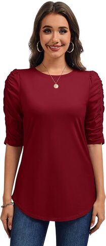 YUCOLEN Women's Crewneck T-Shirt Ruffle Half Sleeve Tops 2025 Casual Curved Hem Blouse Tee Shirts in Kuwait