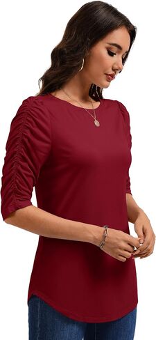 YUCOLEN Women's Crewneck T-Shirt Ruffle Half Sleeve Tops 2025 Casual Curved Hem Blouse Tee Shirts in Kuwait
