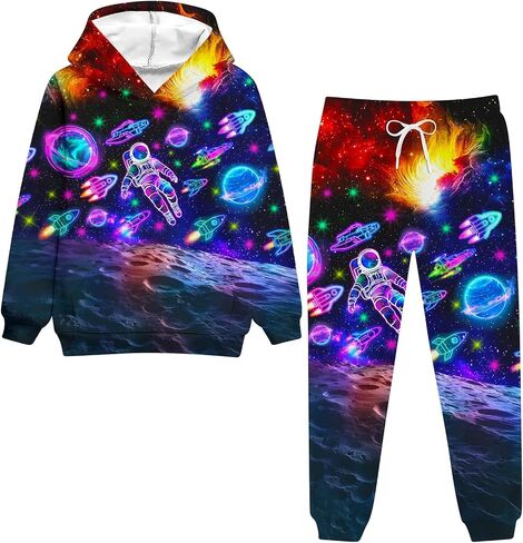 Belovecol Boys Hoodie Pant Set 3D Print Hooded Sweatshirt Sweatpant Suit 2 Piece Clothing Set for 5-14 Years in Saudi Arabia