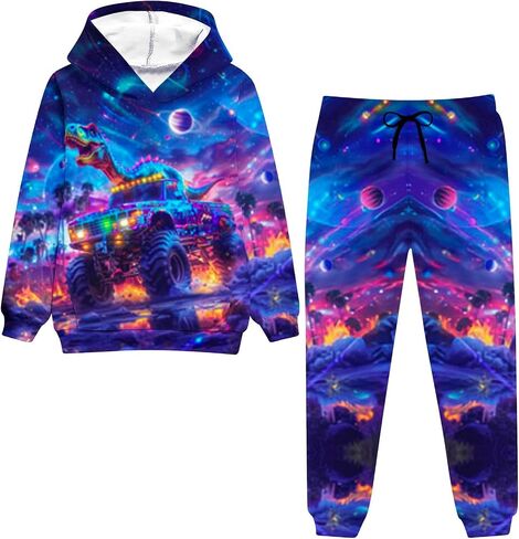 Belovecol Boys Hoodie Pant Set 3D Print Hooded Sweatshirt Sweatpant Suit 2 Piece Clothing Set for 5-14 Years in Saudi Arabia