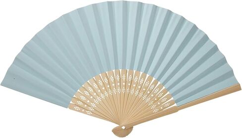 Hztyyier Folding Fan, Handheld Folding Paper Fan with Fan Bone Wedding Festival Party, Performance Decoration (Light Blue) in Saudi Arabia