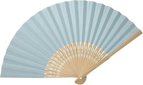 Hztyyier Folding Fan, Handheld Folding Paper Fan with Fan Bone Wedding Festival Party, Performance Decoration (Light Blue) in Saudi Arabia