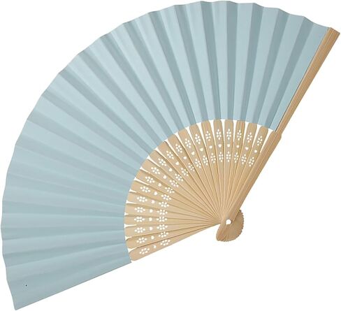 Hztyyier Folding Fan, Handheld Folding Paper Fan with Fan Bone Wedding Festival Party, Performance Decoration (Light Blue) in Saudi Arabia