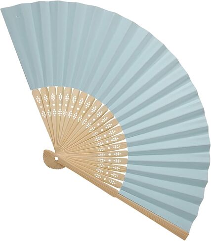 Hztyyier Folding Fan, Handheld Folding Paper Fan with Fan Bone Wedding Festival Party, Performance Decoration (Light Blue) in Saudi Arabia
