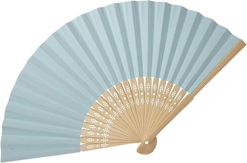 Hztyyier Folding Fan, Handheld Folding Paper Fan with Fan Bone Wedding Festival Party, Performance Decoration (Light Blue) in Saudi Arabia