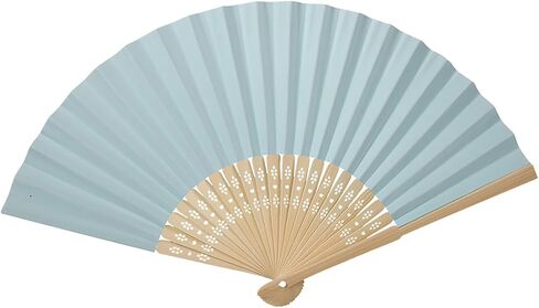 Hztyyier Folding Fan, Handheld Folding Paper Fan with Fan Bone Wedding Festival Party, Performance Decoration (Light Blue) in Saudi Arabia