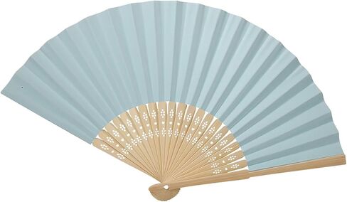 Hztyyier Folding Fan, Handheld Folding Paper Fan with Fan Bone Wedding Festival Party, Performance Decoration (Light Blue) in Saudi Arabia