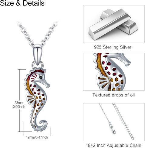Seahorse Necklace S925 Sterling Silver Tiny Sea Horse Necklaces Sea horse Pendant Hawaii Summer Ocean Jewelry Beach Pendant Beachy Gifts for Women Daughter Wife Ocean Lovers in Kuwait