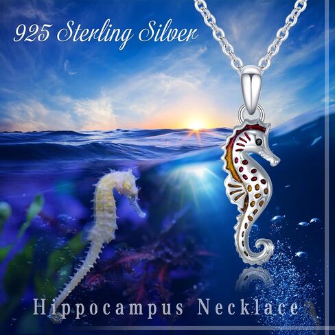 Seahorse Necklace S925 Sterling Silver Tiny Sea Horse Necklaces Sea horse Pendant Hawaii Summer Ocean Jewelry Beach Pendant Beachy Gifts for Women Daughter Wife Ocean Lovers in Kuwait