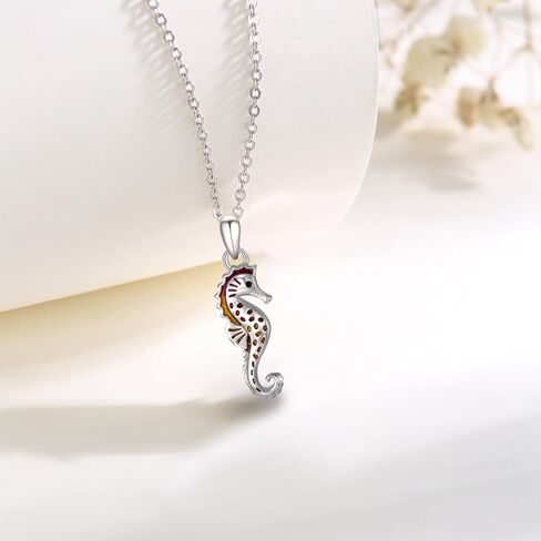 Seahorse Necklace S925 Sterling Silver Tiny Sea Horse Necklaces Sea horse Pendant Hawaii Summer Ocean Jewelry Beach Pendant Beachy Gifts for Women Daughter Wife Ocean Lovers in Kuwait