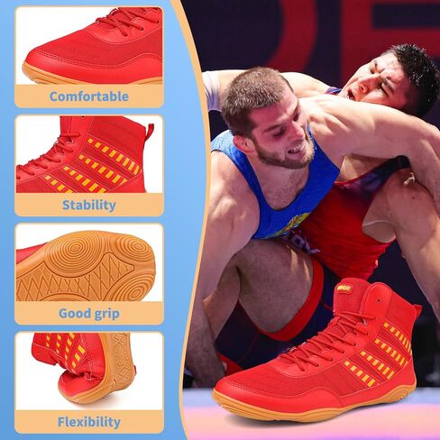 Wrestling Shoes Boxing Shoes for Men Pro Wrestling Boots High Top Fitness Weightlifting Powerlifting Shoes in Saudi Arabia
