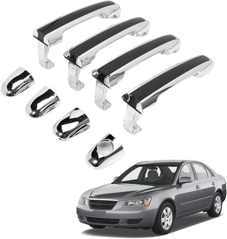 4 PCS Chrome Exterior Door Handle fits Sonata 2005 2006 2007 2008 2009 2010 Front & Rear Left Driver & Right Passenger Replaces 82651-3K000， 826513K000, with Black Insert in Kuwait