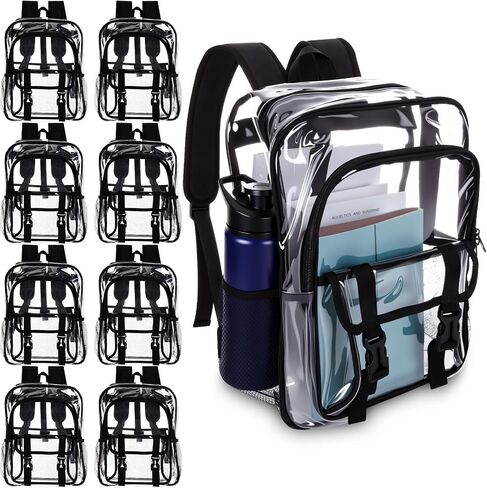 8 Pack Clear Backpack Bulk 15 x 11.8 x 7.1 Large PVC Heavy Duty Transparent Backpack with Adjustable Strap for Work(Black) in Saudi Arabia