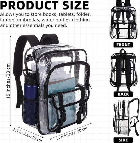 8 Pack Clear Backpack Bulk 15 x 11.8 x 7.1 Large PVC Heavy Duty Transparent Backpack with Adjustable Strap for Work(Black) in Saudi Arabia