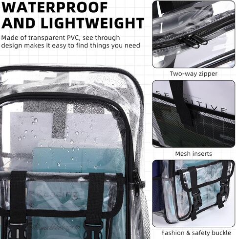 8 Pack Clear Backpack Bulk 15 x 11.8 x 7.1 Large PVC Heavy Duty Transparent Backpack with Adjustable Strap for Work(Black) in Saudi Arabia