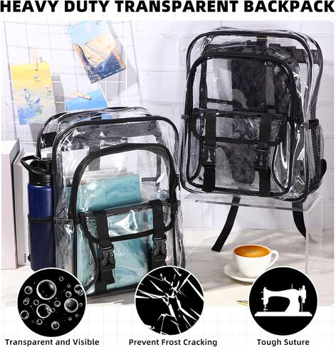 8 Pack Clear Backpack Bulk 15 x 11.8 x 7.1 Large PVC Heavy Duty Transparent Backpack with Adjustable Strap for Work(Black) in Saudi Arabia