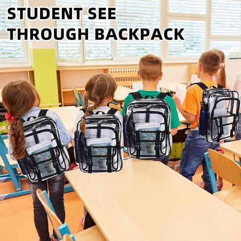 8 Pack Clear Backpack Bulk 15 x 11.8 x 7.1 Large PVC Heavy Duty Transparent Backpack with Adjustable Strap for Work(Black) in Saudi Arabia