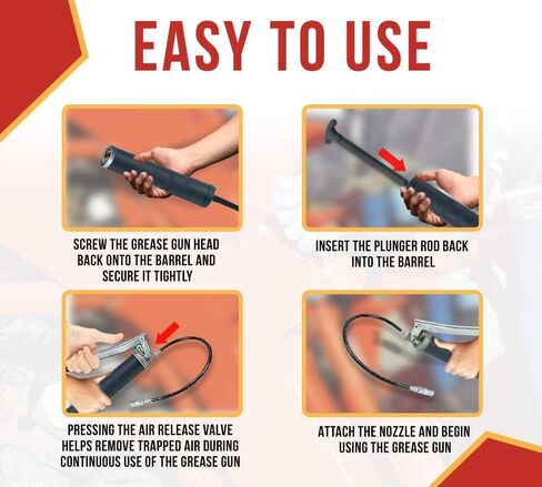 Mytee Products 4 Pack Lever Action Grease Gun Heavy Duty Maximum Pressure - 10,000 PSI with 18-inch Whip Hose - Aluminium Cast Head - Capacity 16 oz Bulk/ 14oz Cartridge in Saudi Arabia