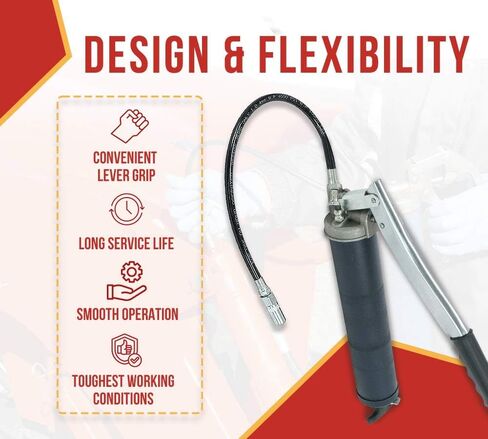 Mytee Products 4 Pack Lever Action Grease Gun Heavy Duty Maximum Pressure - 10,000 PSI with 18-inch Whip Hose - Aluminium Cast Head - Capacity 16 oz Bulk/ 14oz Cartridge in Saudi Arabia