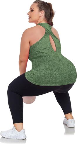 Women's Plus Size Athletic Tank Tops Cross Backless Racerback Workout Yoga Running Sleevelss Shirts in Kuwait