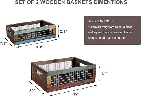 TIMRIS Set of 3 Rustic Wood Nesting Crates, Farmhouse Distressed Wooden Storage Boxes, Decorative Reclaimed Wood Organizer Baskets with Wire Mesh (Random) in Kuwait