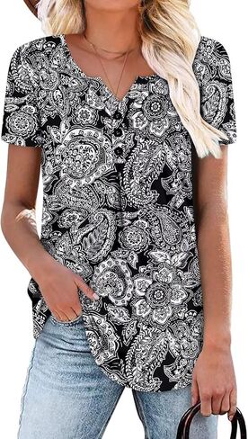 قمم الصيف الصيفية للسيدات من Kissmoda Henley Henley Loose Fit Tunic Ladies Pluse Plus in Kuwait