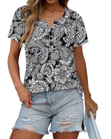 قمم الصيف الصيفية للسيدات من Kissmoda Henley Henley Loose Fit Tunic Ladies Pluse Plus in Kuwait