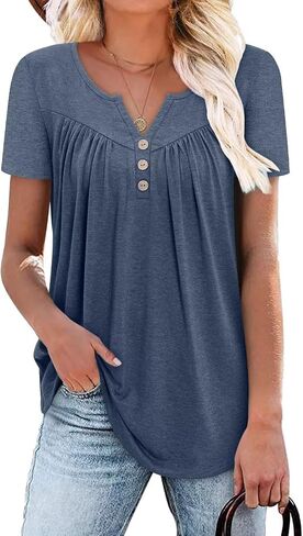 قمم الصيف الصيفية للسيدات من Kissmoda Henley Henley Loose Fit Tunic Ladies Pluse Plus in Kuwait
