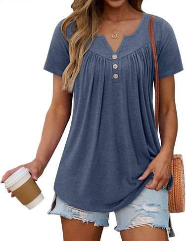 قمم الصيف الصيفية للسيدات من Kissmoda Henley Henley Loose Fit Tunic Ladies Pluse Plus in Kuwait