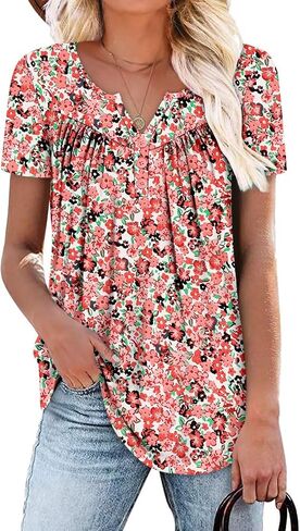 قمم الصيف الصيفية للسيدات من Kissmoda Henley Henley Loose Fit Tunic Ladies Pluse Plus in Kuwait