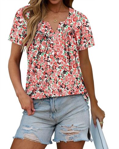 قمم الصيف الصيفية للسيدات من Kissmoda Henley Henley Loose Fit Tunic Ladies Pluse Plus in Kuwait