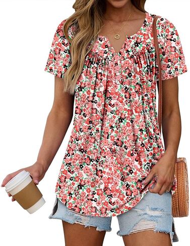 قمم الصيف الصيفية للسيدات من Kissmoda Henley Henley Loose Fit Tunic Ladies Pluse Plus in Kuwait