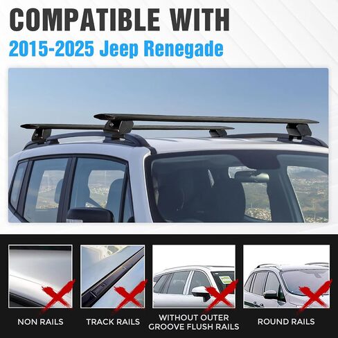 قضبان صليب سقف شاقة 300 رطل متوافقة مع 2015-2025 Jeep Renegade مع القضبان الجانبية ، قابلة للقفل وقابل للتعديل على السطح الناقل الناقل in Kuwait