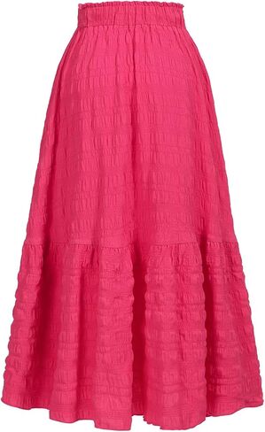 HELYO Women's Casual Skirts Boho Elastic Waisted Flowy Drawstring Ruched Length A Line Tiered Midi Dress Skirt 8628 in Kuwait