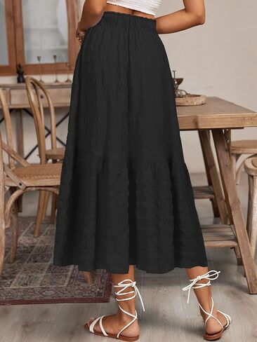 HELYO Women's Casual Skirts Boho Elastic Waisted Flowy Drawstring Ruched Length A Line Tiered Midi Dress Skirt 8628 in Kuwait