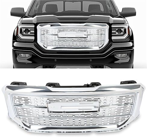 الشبكة العلوية الأمامية Kuafu متوافقة مع 2016-2018 GMC Sierra 1500 BASE SLE SLT SLT Denali Style Chrome Hood Grill Slill in Saudi Arabia