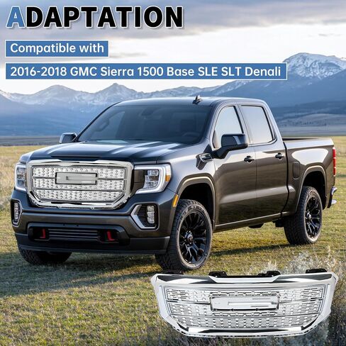 الشبكة العلوية الأمامية Kuafu متوافقة مع 2016-2018 GMC Sierra 1500 BASE SLE SLT SLT Denali Style Chrome Hood Grill Slill in Saudi Arabia