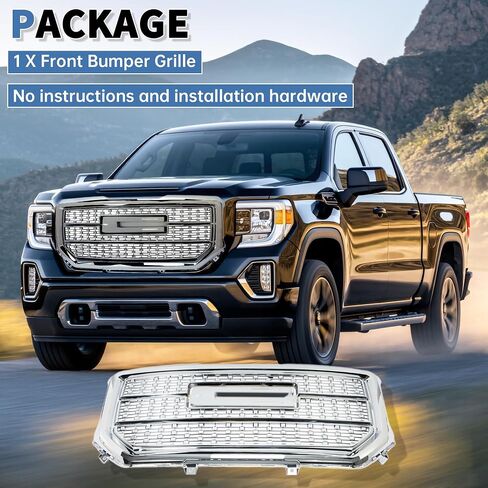 الشبكة العلوية الأمامية Kuafu متوافقة مع 2016-2018 GMC Sierra 1500 BASE SLE SLT SLT Denali Style Chrome Hood Grill Slill in Saudi Arabia