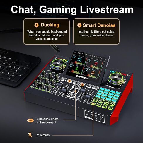 بطاقة الصوت الحية Tenlamp G9 للبث المباشر، معدات البودكاست مع مغير الصوت، مستوى 2 من الضوضاء، بطارية مدمجة 2000 مللي أمبير في الساعة، لوحة صوت، خلاط صوت للكمبيوتر، تسجيل الهاتف in Kuwait