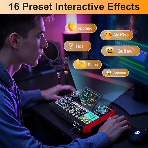 بطاقة الصوت الحية Tenlamp G9 للبث المباشر، معدات البودكاست مع مغير الصوت، مستوى 2 من الضوضاء، بطارية مدمجة 2000 مللي أمبير في الساعة، لوحة صوت، خلاط صوت للكمبيوتر، تسجيل الهاتف in Kuwait