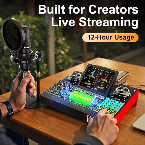 بطاقة الصوت الحية Tenlamp G9 للبث المباشر، معدات البودكاست مع مغير الصوت، مستوى 2 من الضوضاء، بطارية مدمجة 2000 مللي أمبير في الساعة، لوحة صوت، خلاط صوت للكمبيوتر، تسجيل الهاتف in Kuwait