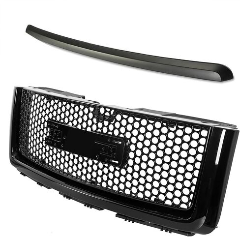 Front Upper Grill & Hood Molding Compatible with 2007-2013 GMC Sierra 1500 Denali Black Grill Trim- Two Packages in Saudi Arabia