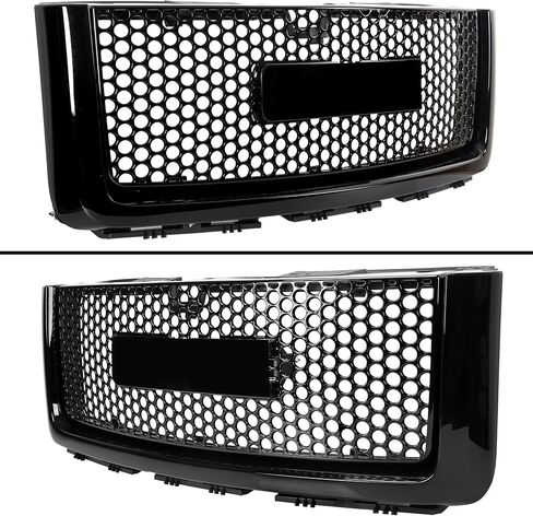 Front Upper Grill & Hood Molding Compatible with 2007-2013 GMC Sierra 1500 Denali Black Grill Trim- Two Packages in Saudi Arabia