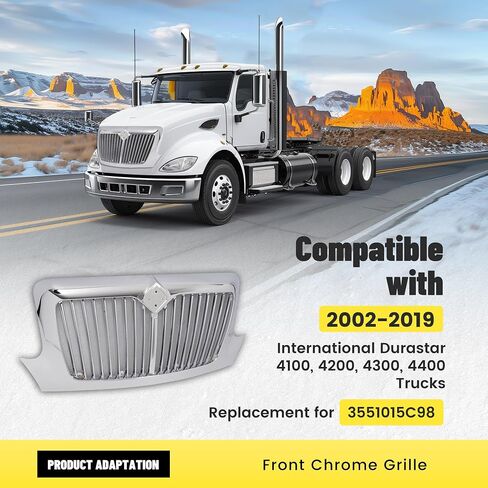شواية Chrome الأمامية متوافقة مع 2002-2019 International Durastar 4100 4200 4300 4400 قاعدة W/O استبدال الشاشة الشاشة لـ 3551015C98 البلاستيك (ABS) in Saudi Arabia